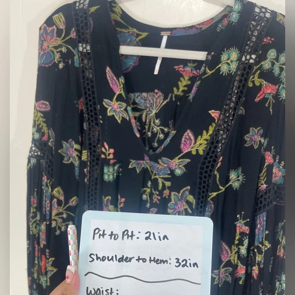 Free People Just The Two Of Us Black Floral Peasant Tunic Dress Top Women’s XS - Picture 14 of 15